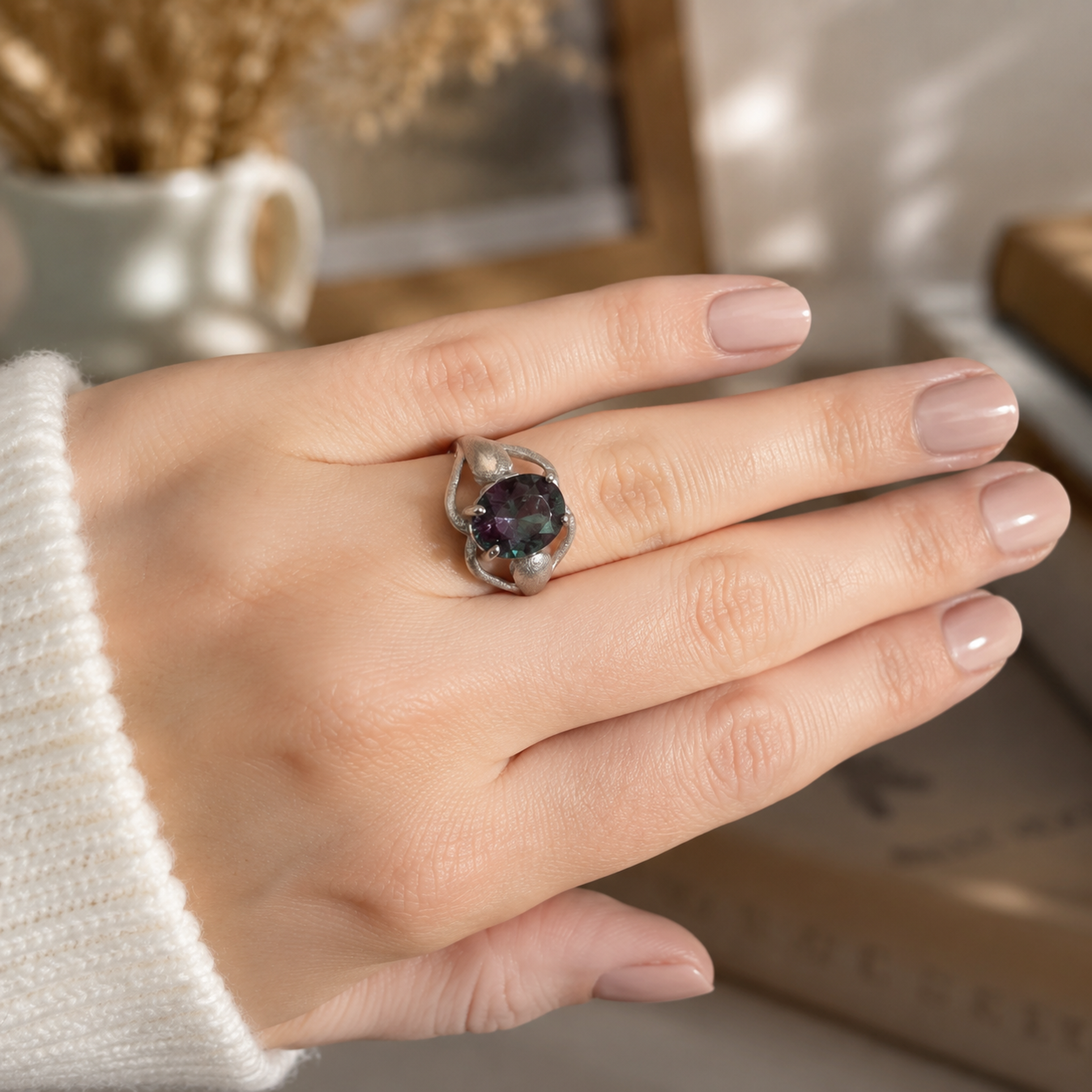 Sylvan Embrace Lab-Grown Alexandrite Ring worn on hand