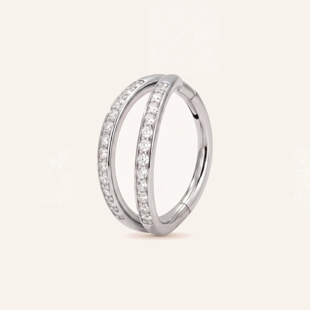 Twin Pave Titanium Hoop Earrings - Silver