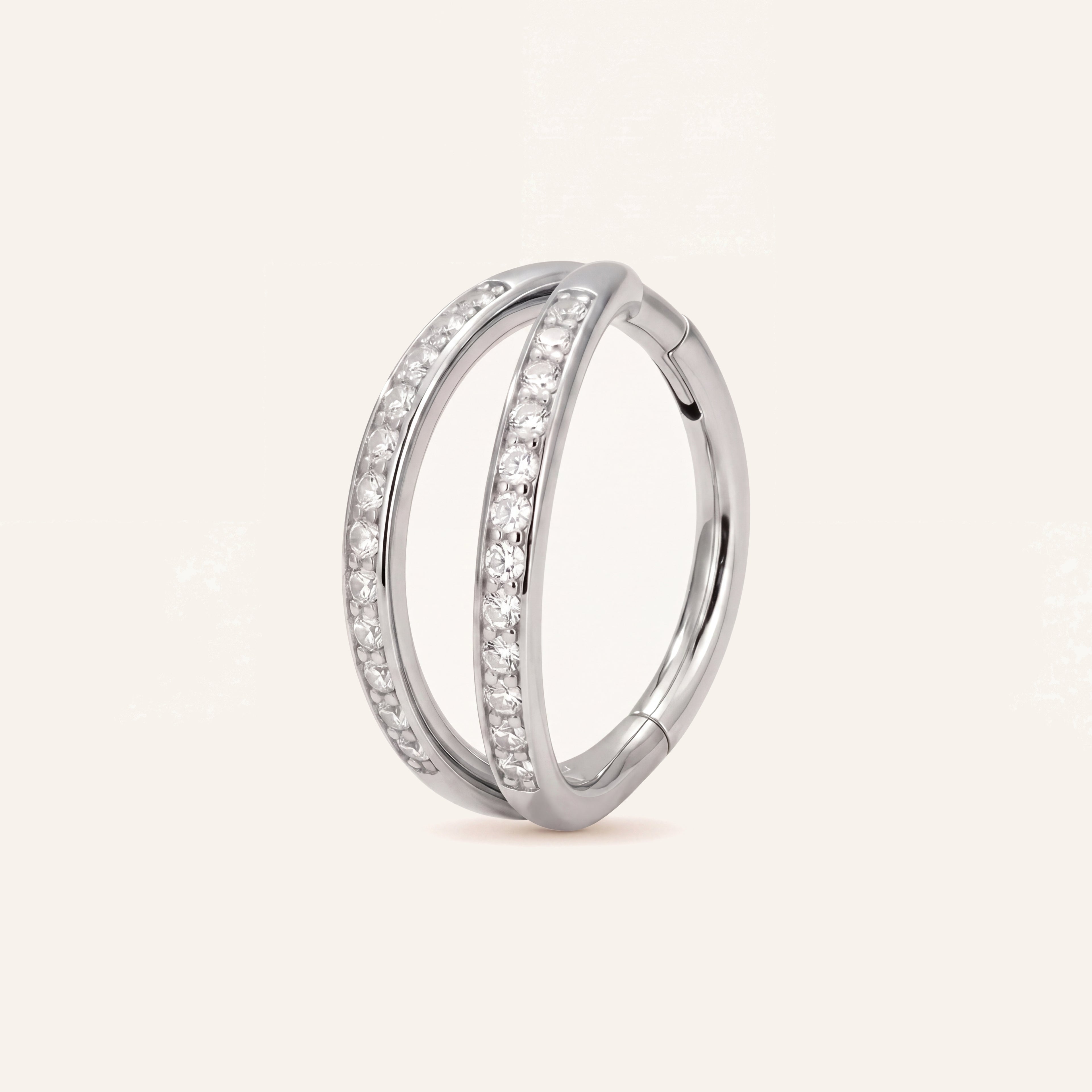 Twin Pave Titanium Hoop Earrings - Silver