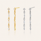 Sterling Silver Zirconia Chain Tassel Drop Stud Earrings