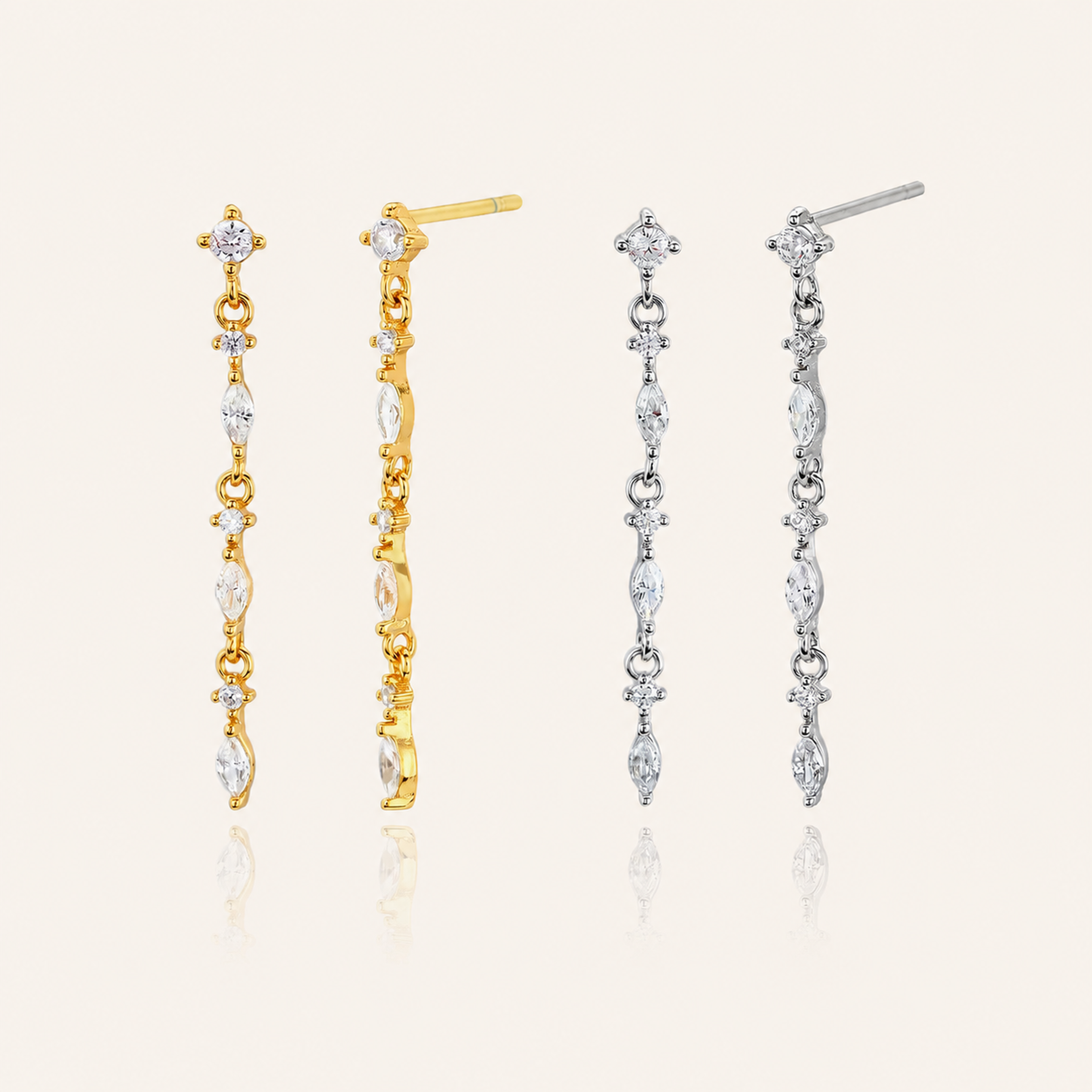 Sterling Silver Zirconia Chain Tassel Drop Stud Earrings