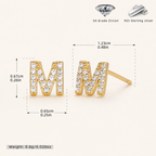 Sterling Silver Pave Initial Letter Stud Earrings - Gold / M