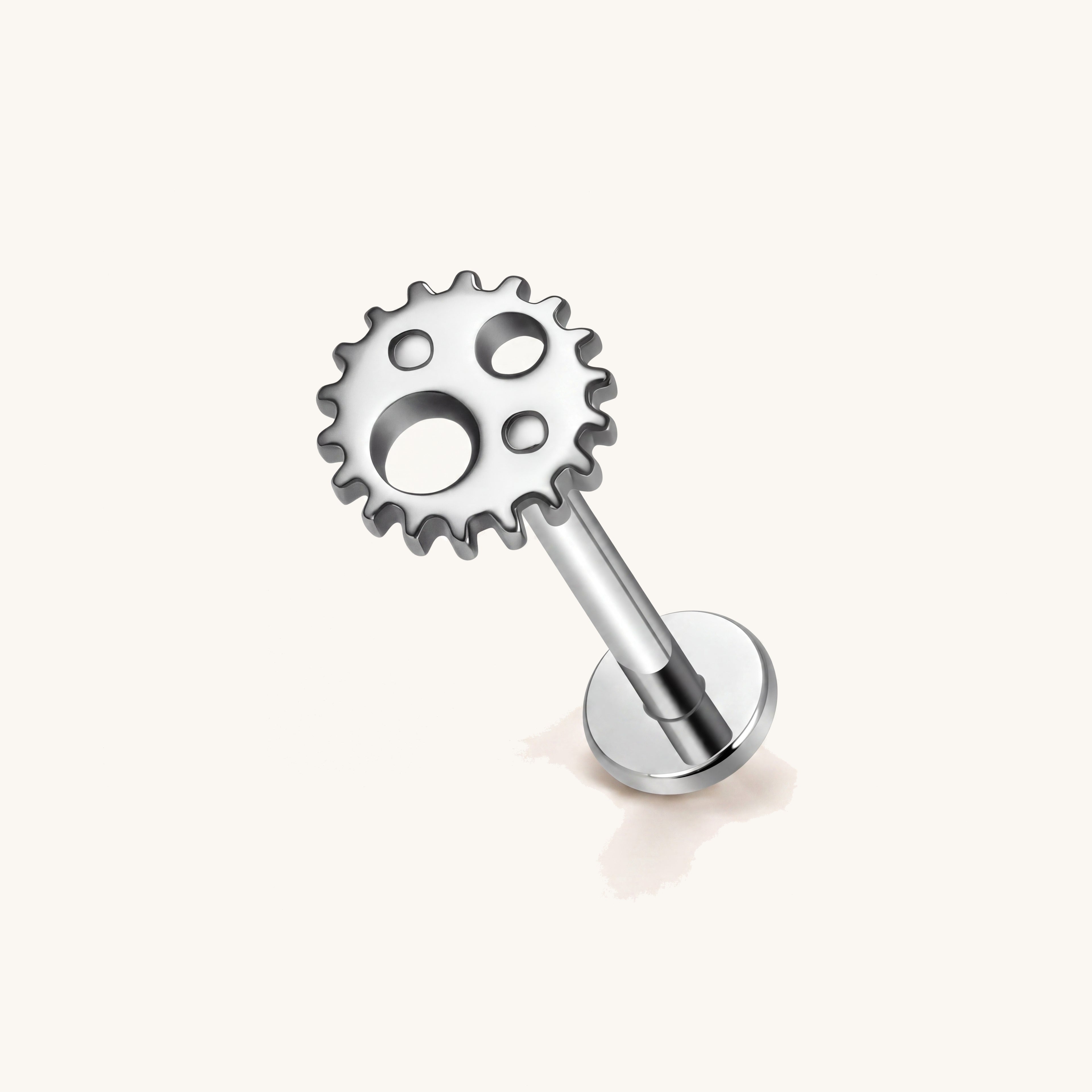 Open Gear Titanium Flat Back Earring - Silver