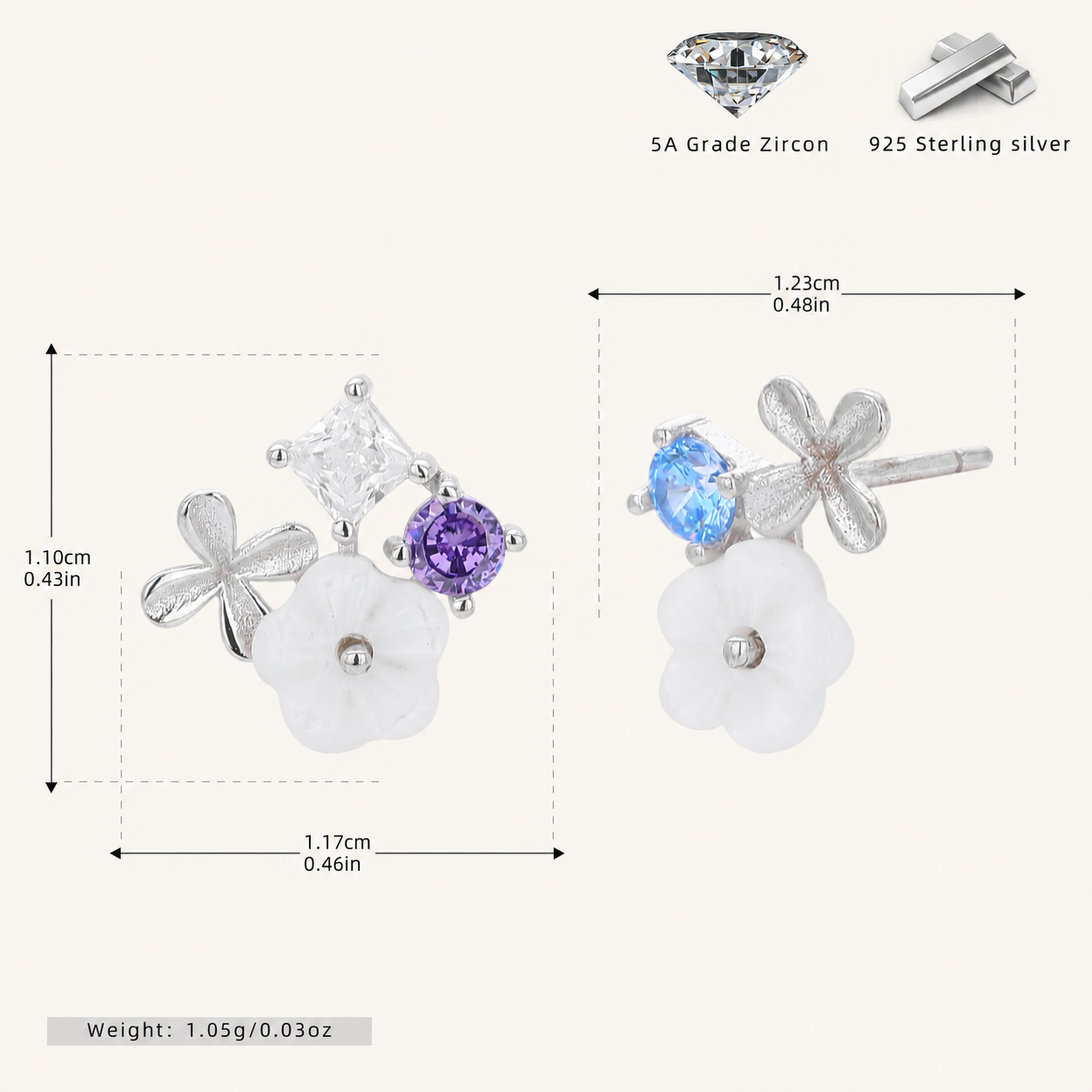 Sterling Silver Zirconia Sparkle Stud Earrings - Platinum