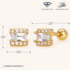 Sterling Silver Square Zirconia Flat Back Earrings - Gold