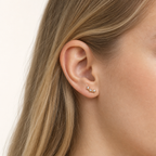 Sterling Silver Triple Star Zirconia Flat Back Earrings worn on the ear
