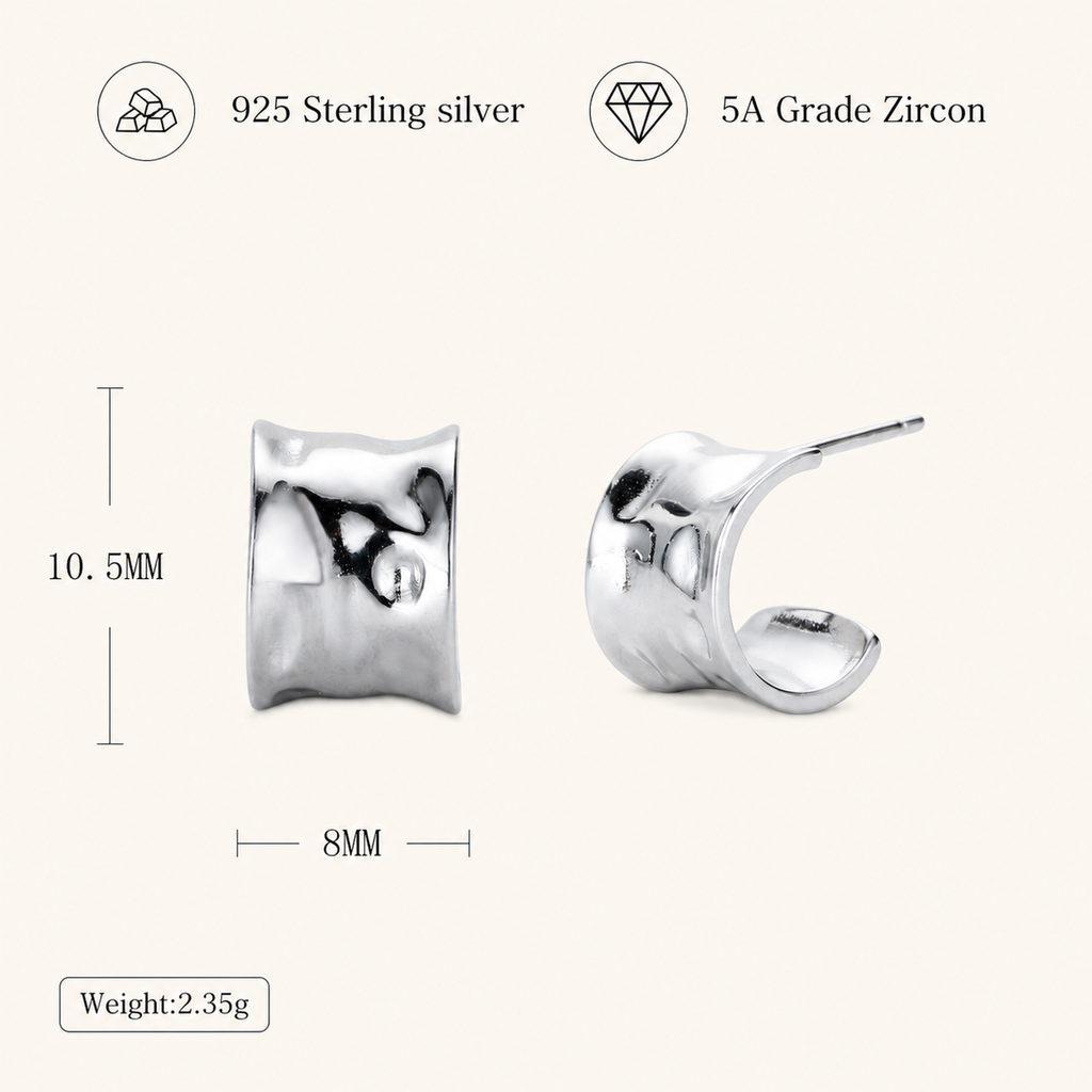 Sterling Silver Chunky C-Shape Hoop Earrings - Platinum