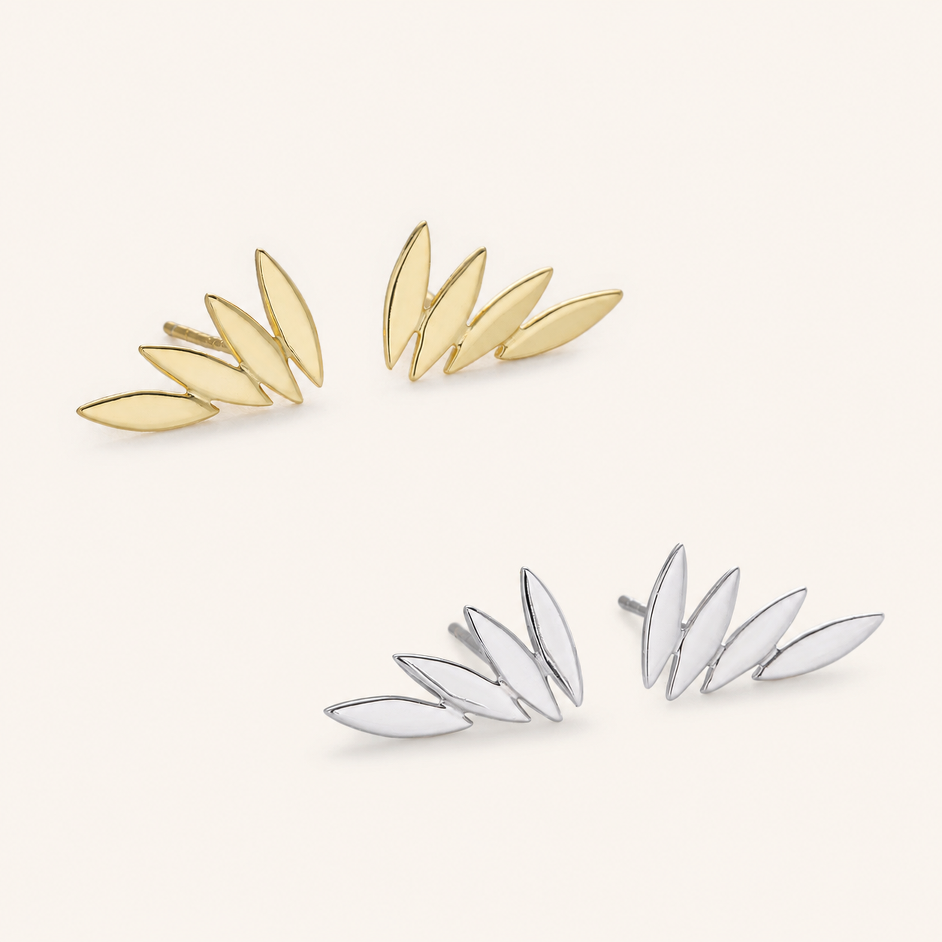 Sterling Silver Leaf Stud Earrings detail