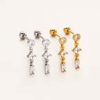 Sterling Silver Twisted Bead Zirconia Drop Flat Back Earrings detail