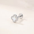 White Shell Clover Titanium Flat Back Earring - Silver