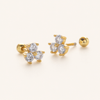 Sterling Silver Clover Zirconia Flat Back Earrings detail view