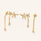 Sterling Silver Branch and Leaf Drop Stud Earrings detail view
