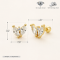 Sterling Silver Marquise Zirconia Butterfly Flat Back Earrings - Gold