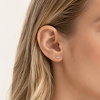 Sterling Silver Zirconia Solitaire Flat Back Earrings worn on the ear