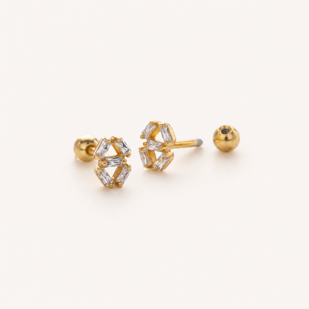 Sterling Silver Square Zirconia Flat Back Earrings detail view