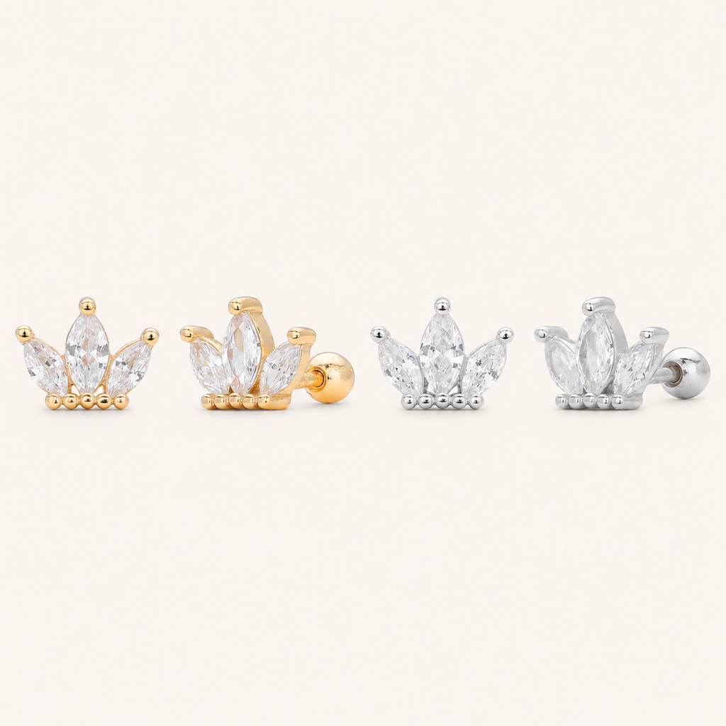 Sterling Silver Zirconia Crown Flat Back Earrings