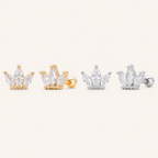 Sterling Silver Zirconia Crown Flat Back Earrings