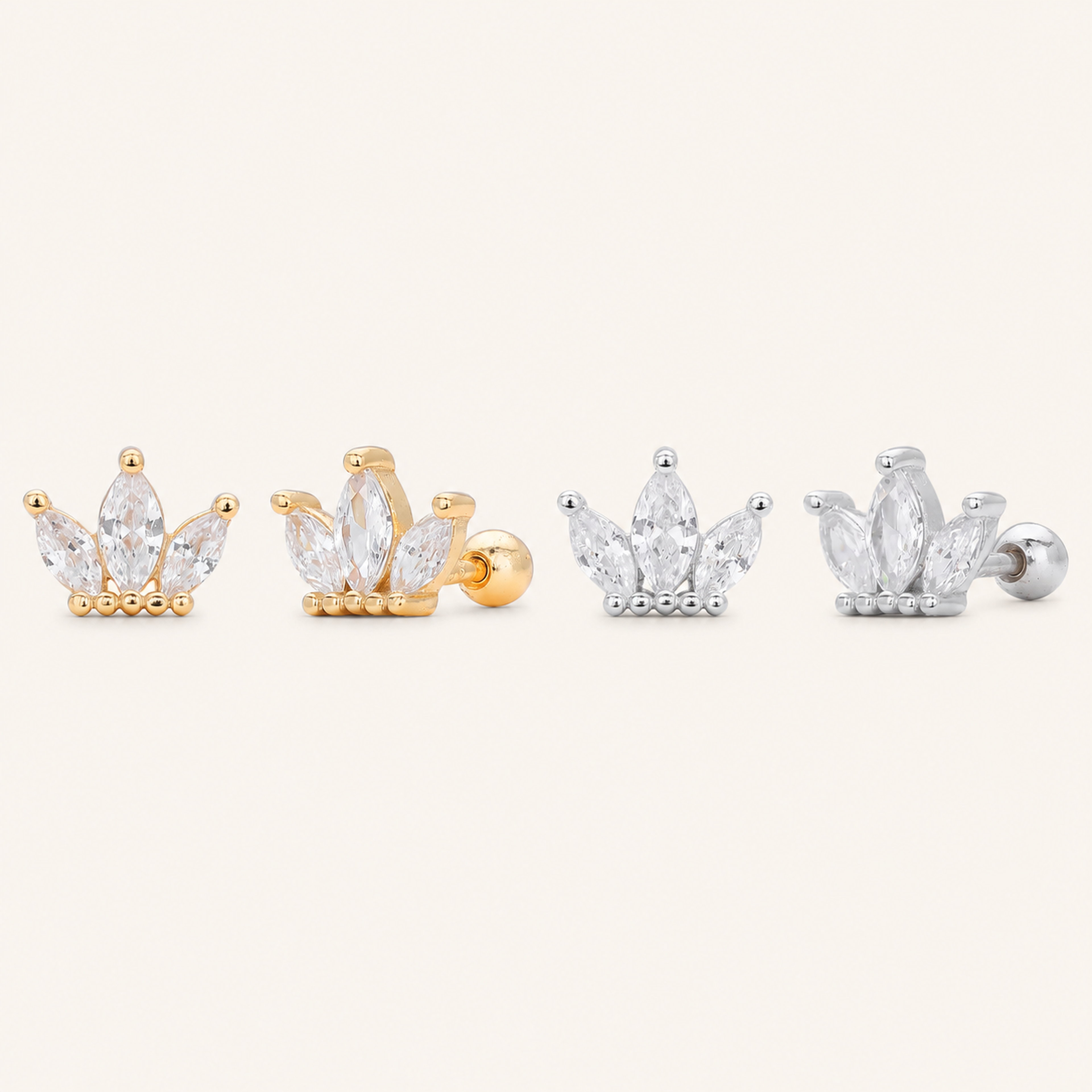 Sterling Silver Zirconia Crown Flat Back Earrings