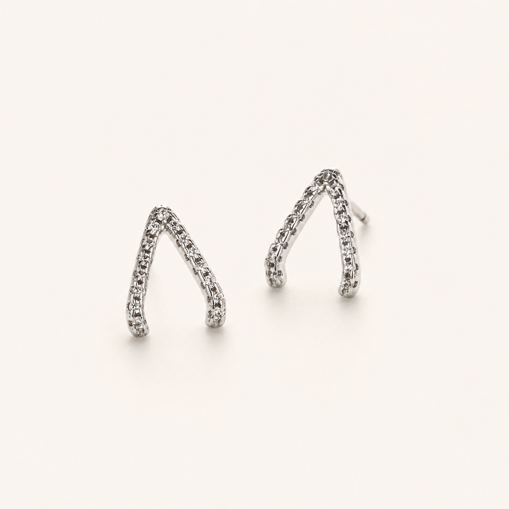 Sterling Silver Inverted Triangle Zirconia Stud Earrings detail view