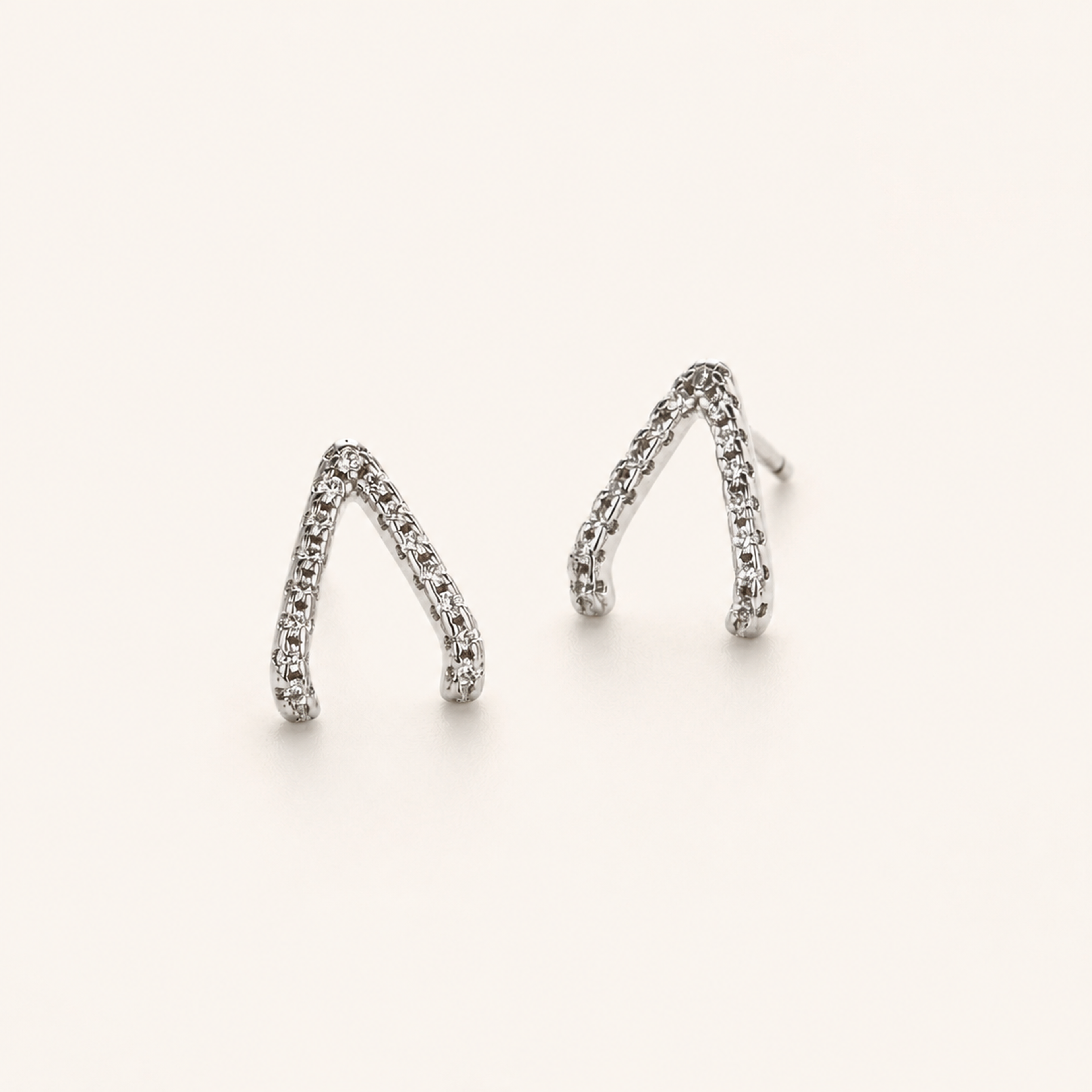 Sterling Silver Inverted Triangle Zirconia Stud Earrings detail view