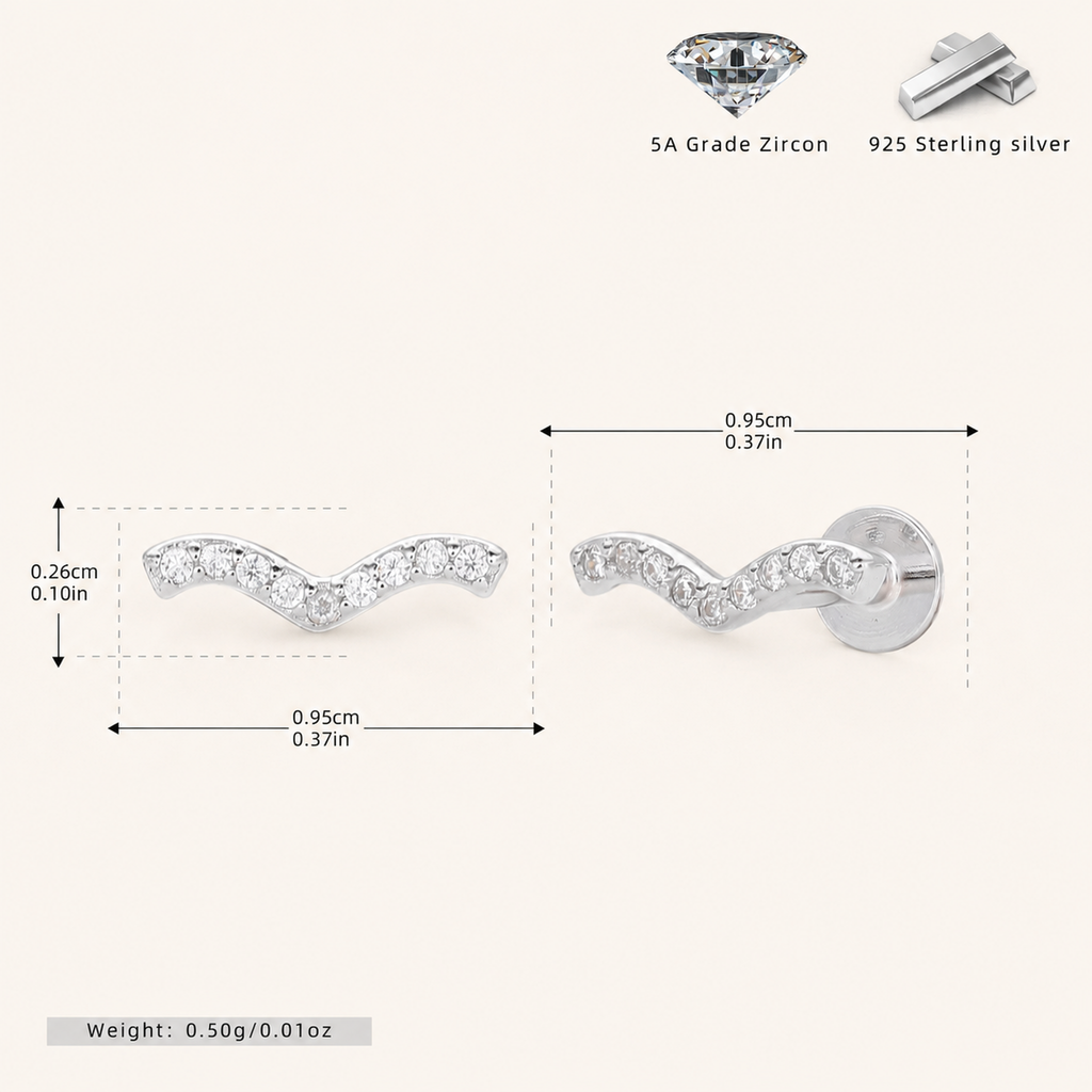 Sterling Silver Spiral Zirconia Cartilage Flat Back Earrings - Platinum