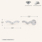 Sterling Silver Spiral Zirconia Cartilage Flat Back Earrings - Platinum