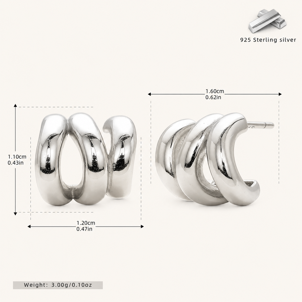 Sterling Silver French Open Circle Stud Earrings - Platinum