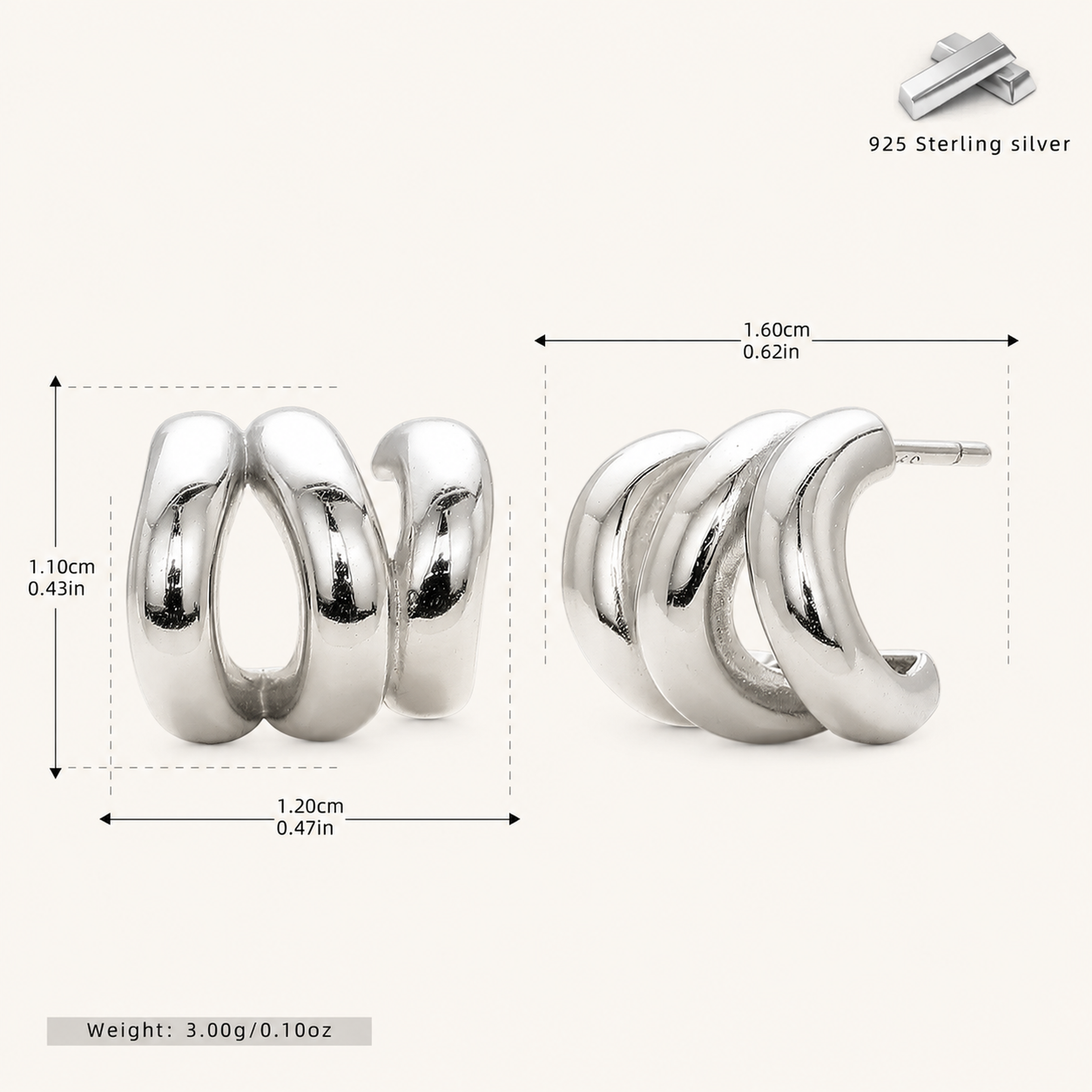 Sterling Silver French Open Circle Stud Earrings - Platinum