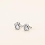 Sterling Silver Cat Paw Zirconia Flower Stud Earrings detail view