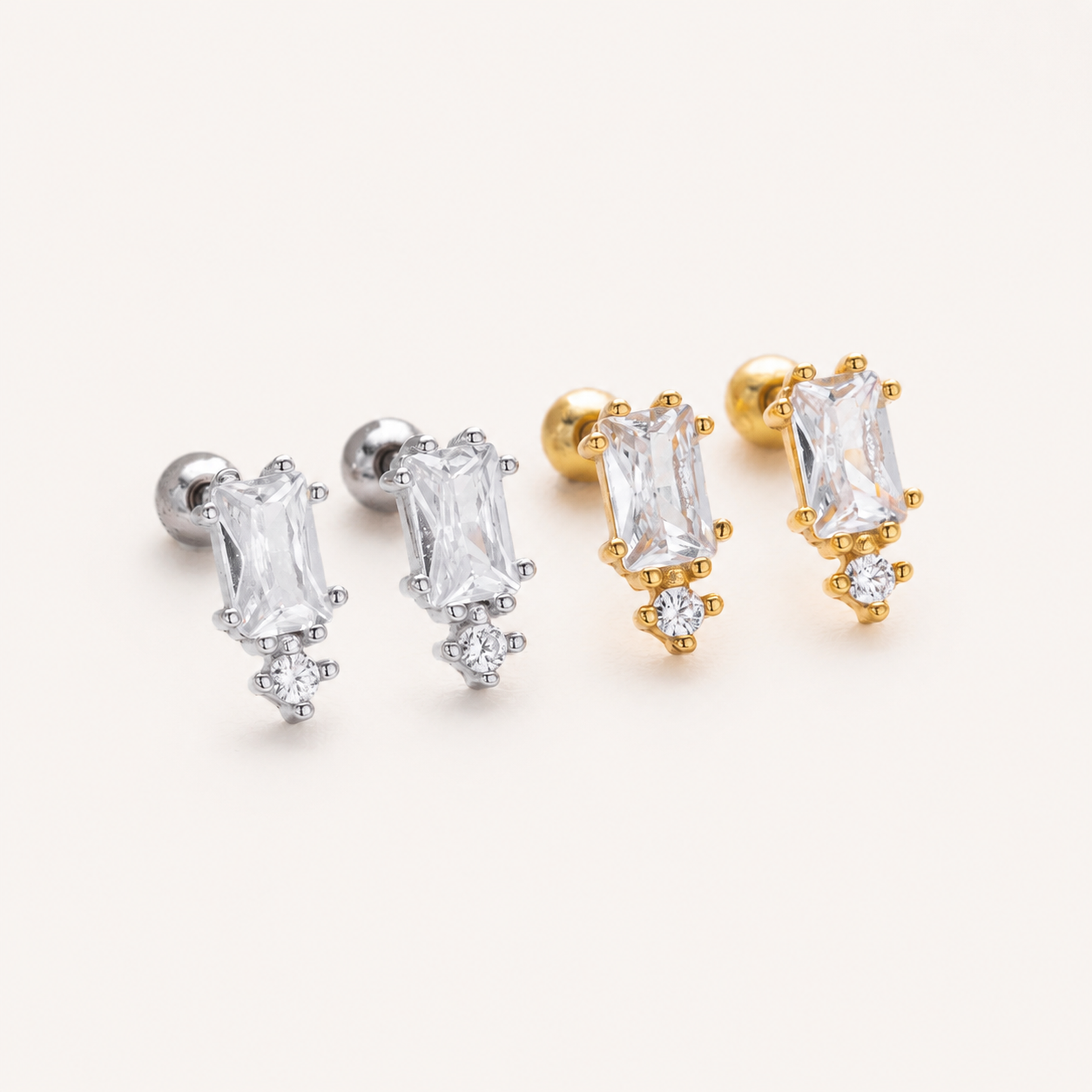 Sterling Silver Threaded Zirconia Cartilage Flat Back Earrings detail view