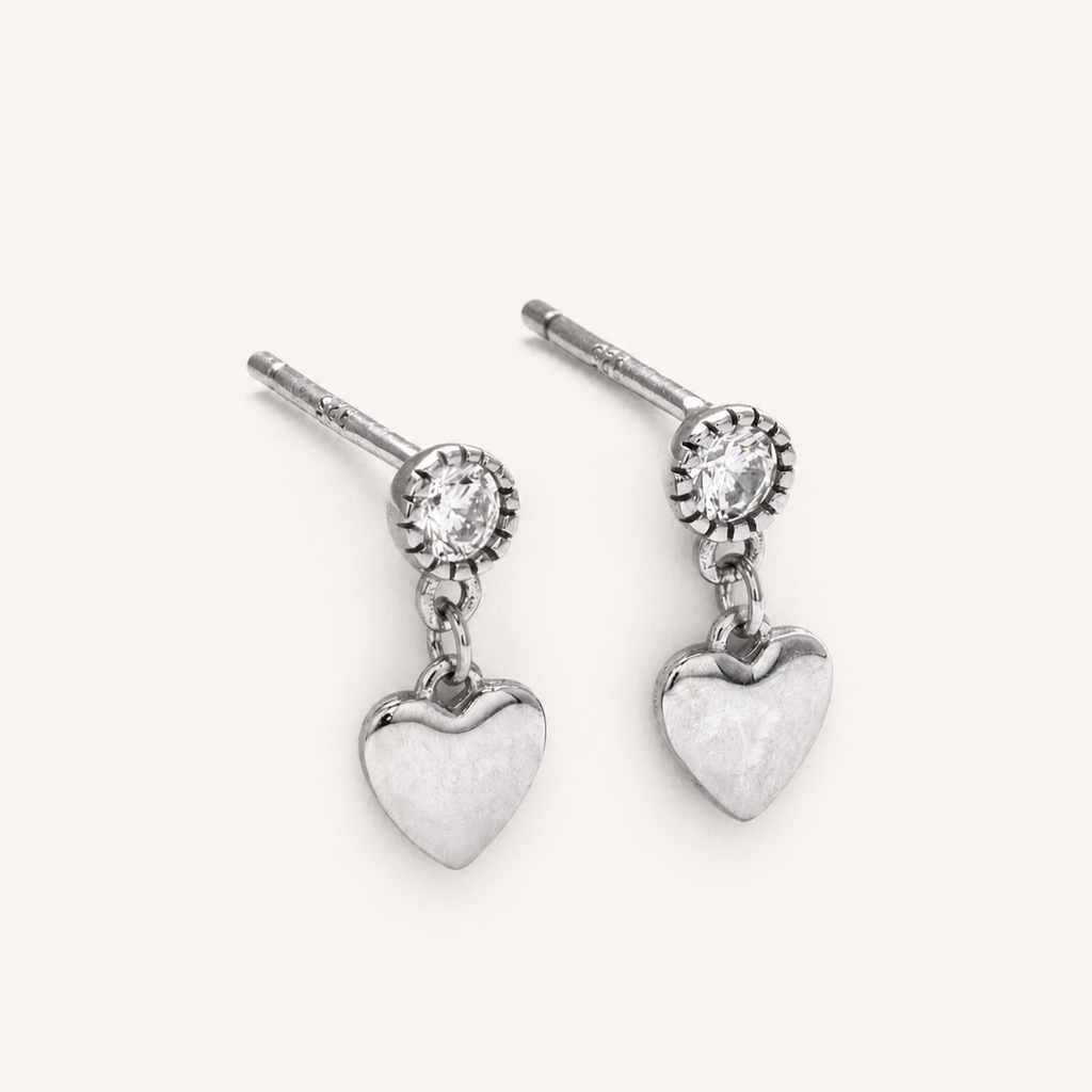 Sterling Silver Zirconia Heart Stud Earrings detail view
