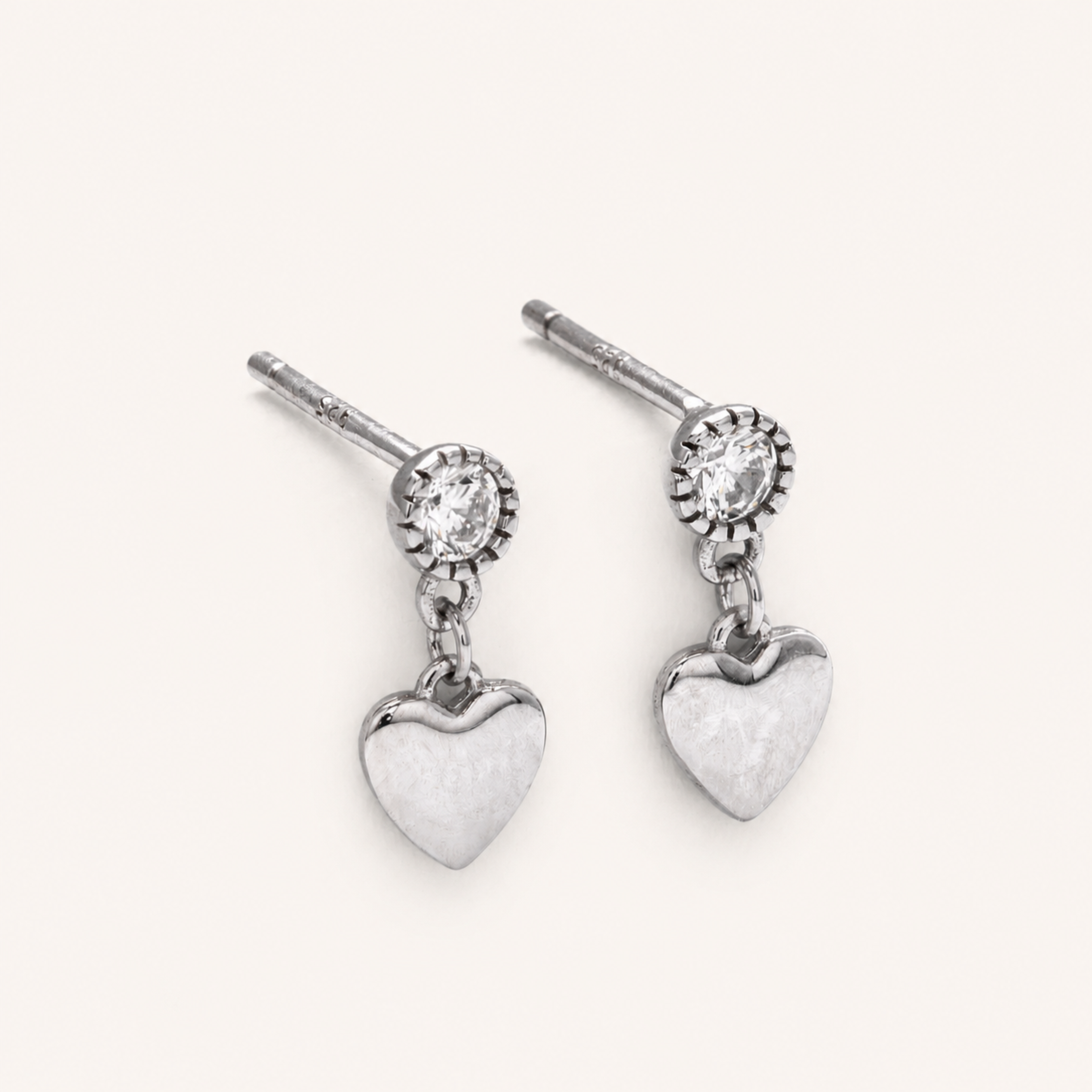 Sterling Silver Zirconia Heart Stud Earrings detail view