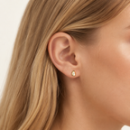 Sterling Silver Minimalist Zirconia Flat Back Earrings worn on the ear