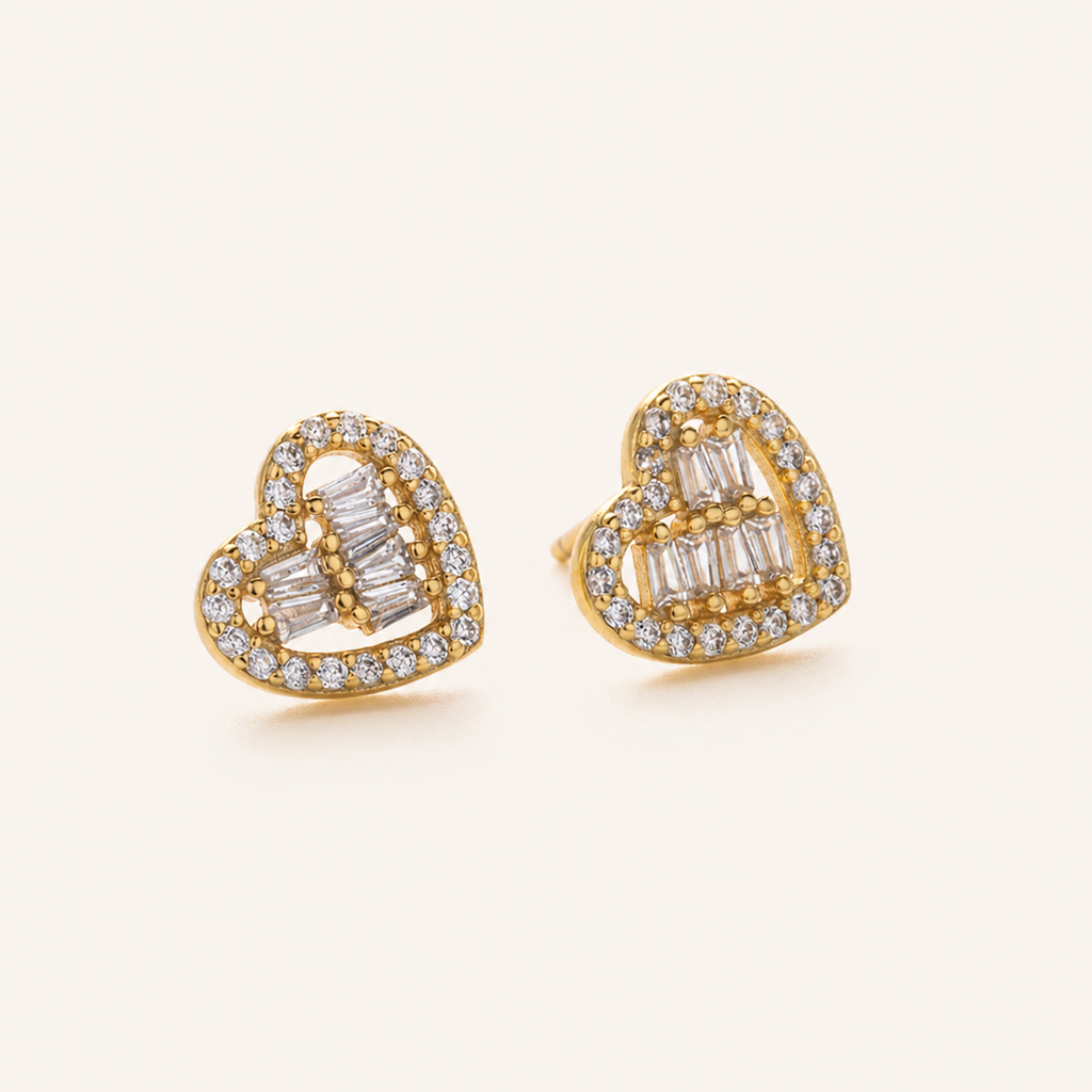Sterling Silver Zirconia Heart Stud Earrings detail