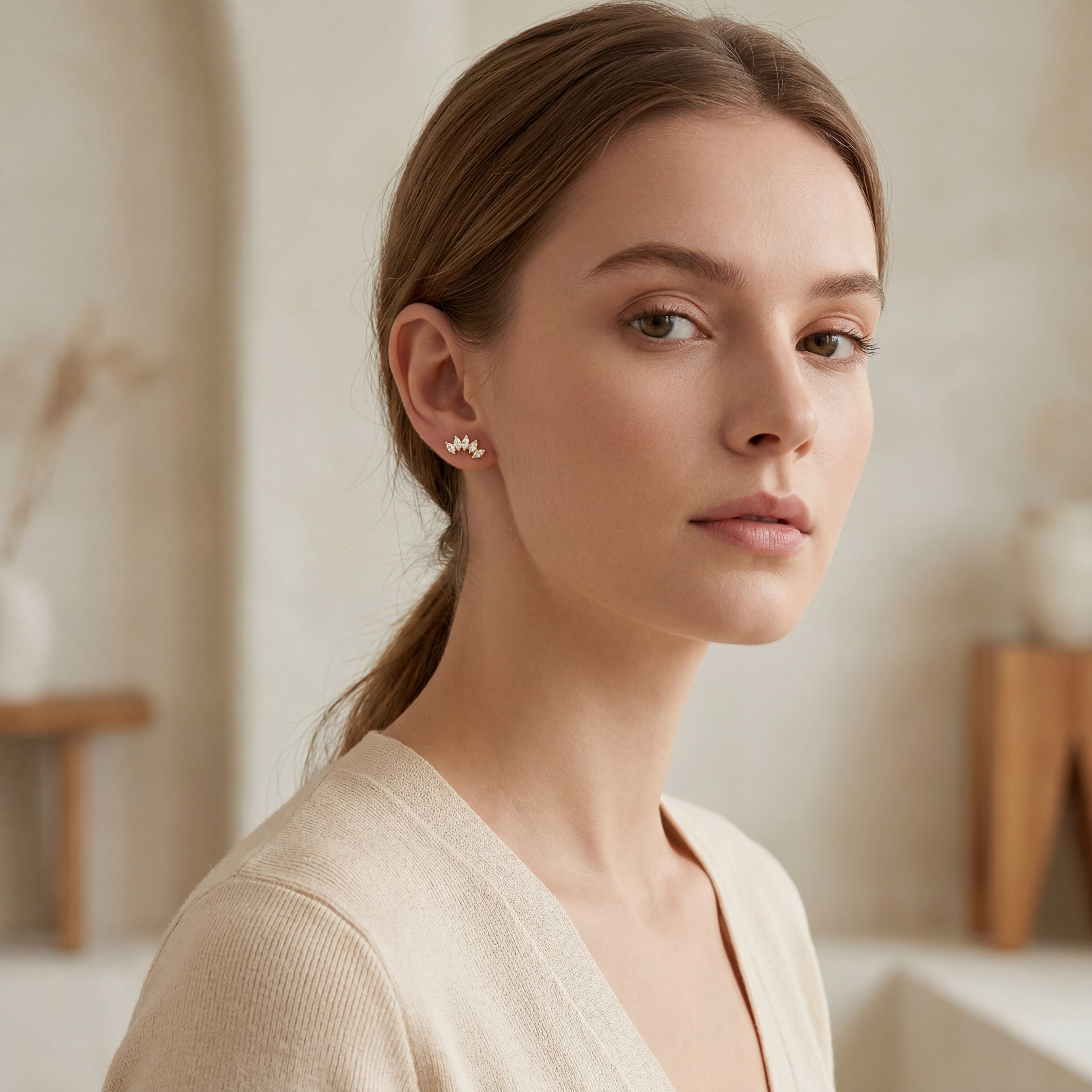 Marquise Cluster Titanium Stud Earrings - image 3