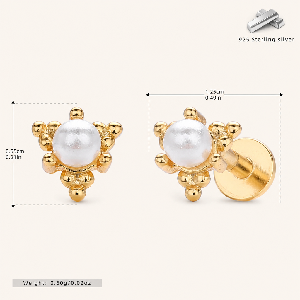 Sterling Silver Freshwater Pearl Stud Earrings - Gold