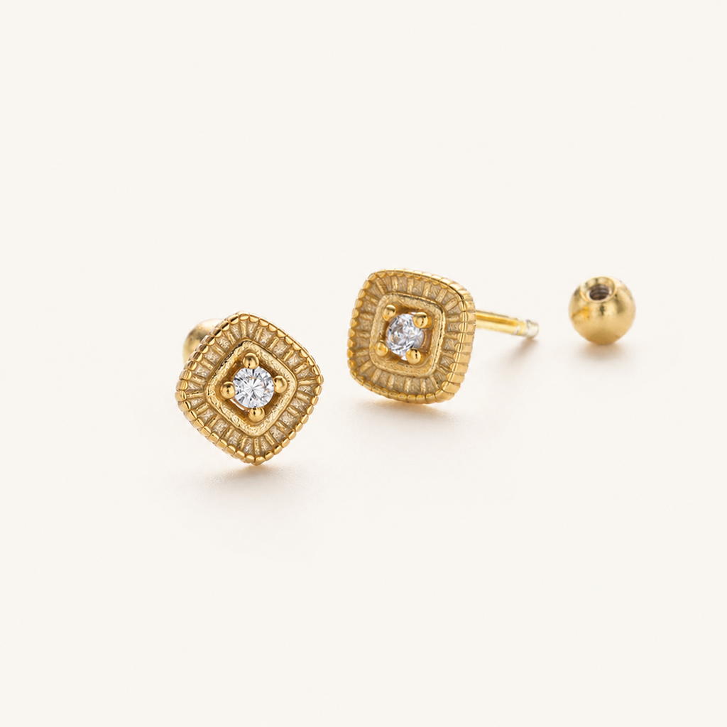 Sterling Silver French Zirconia Flat Back Earrings detail