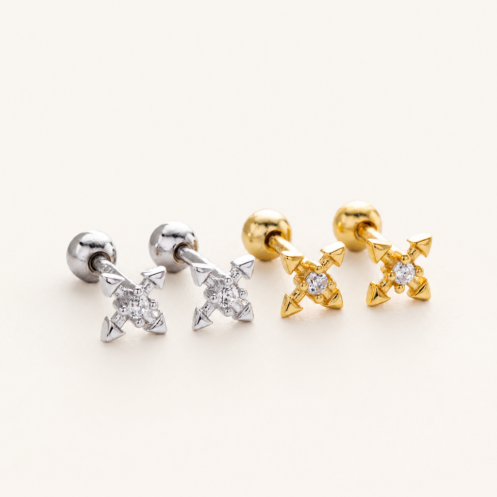 Sterling Silver Zirconia Cross Flat Back Earrings detail