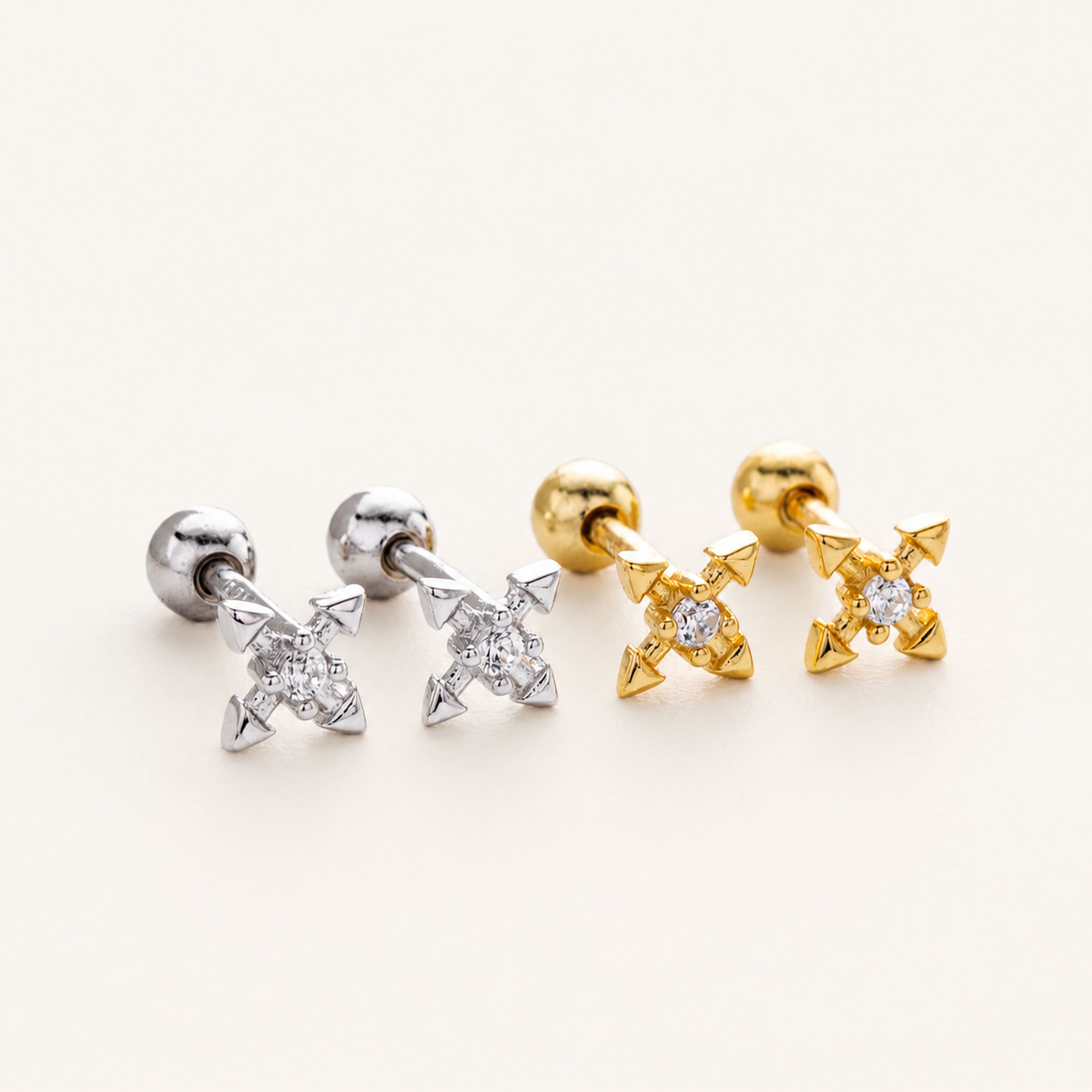 Sterling Silver Zirconia Cross Flat Back Earrings detail
