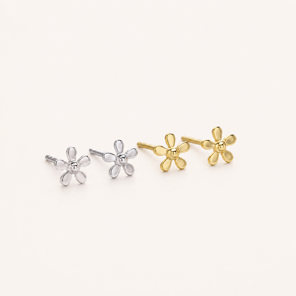 Sterling Silver Mini Flower Stud Earrings detail