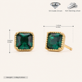 Sterling Silver Square Emerald-Green Zirconia Stud Earrings - Gold