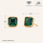 Sterling Silver Square Emerald-Green Zirconia Stud Earrings - Gold