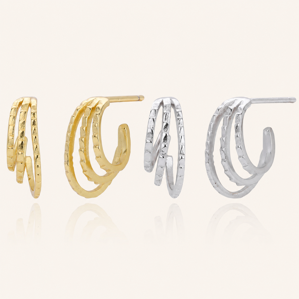 Sterling Silver Layered Arc Stud Earrings