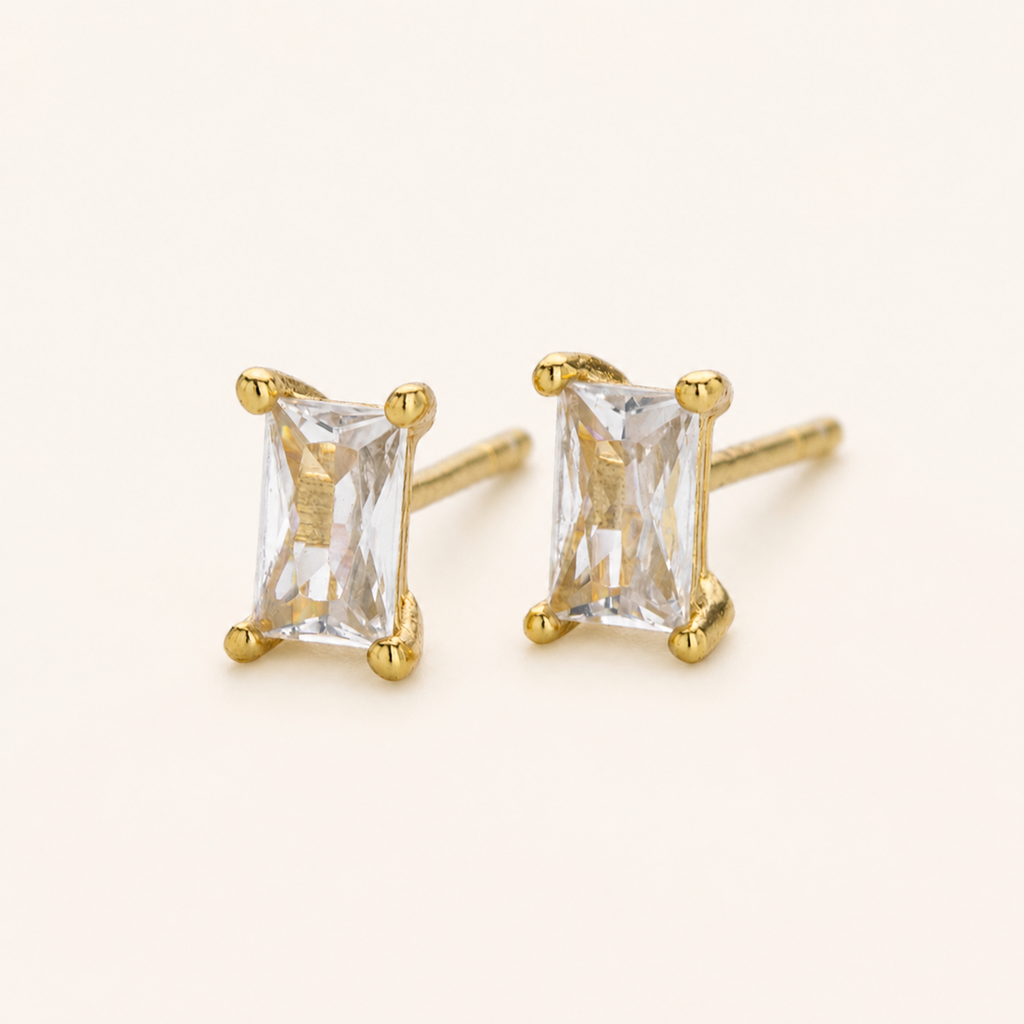 Sterling Silver Square Zirconia Stud Earrings detail view