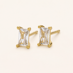 Sterling Silver Square Zirconia Stud Earrings detail view