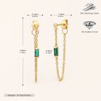 Sterling Silver Multicolor Zirconia Chain Drop Stud Earrings - Gold / Green