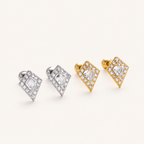 Sterling Silver Rhombus Zirconia Flat Back Earrings detail