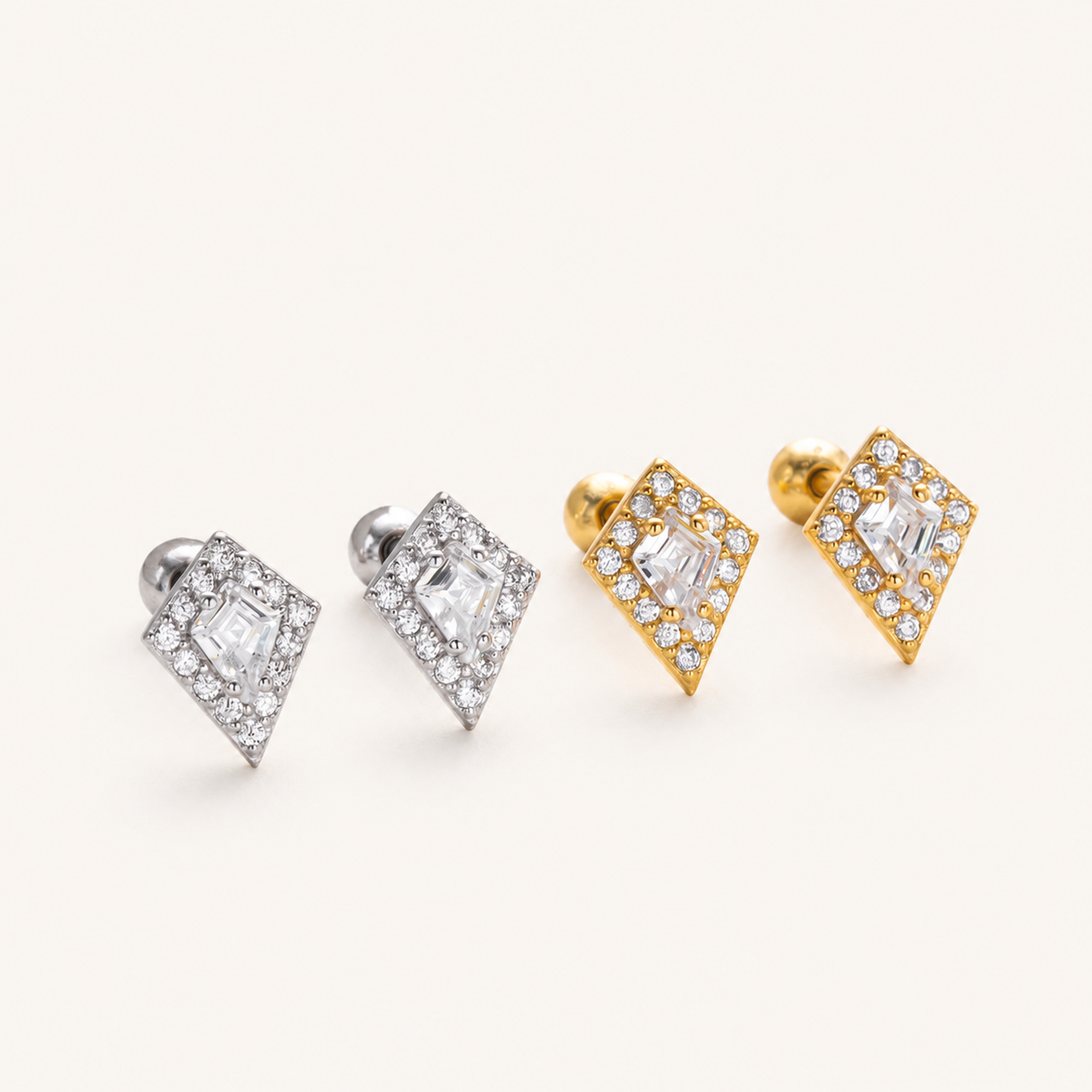 Sterling Silver Rhombus Zirconia Flat Back Earrings detail