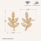 Sterling Silver Round Zirconia Solitaire Stud Earrings - Gold