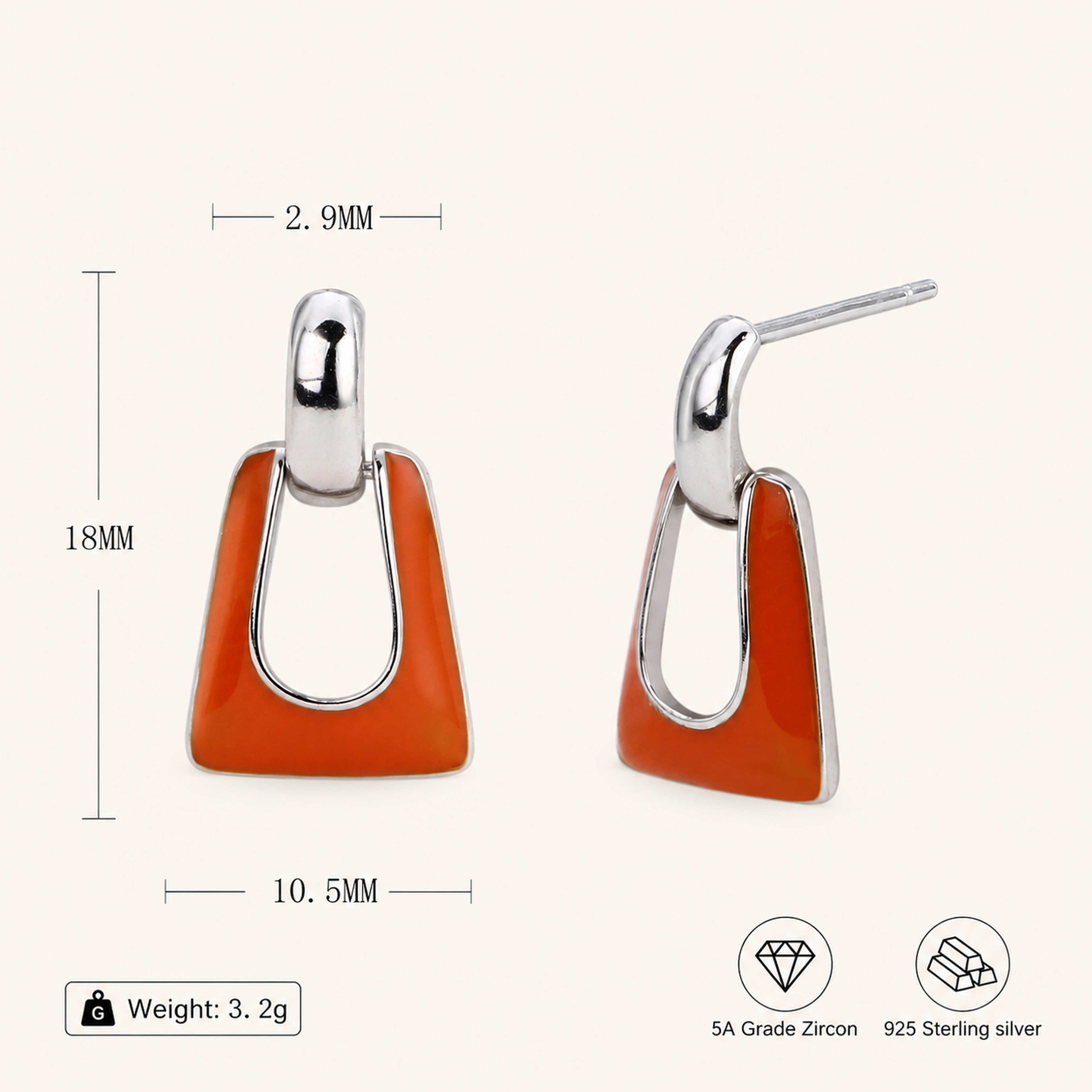 Sterling Silver Enamel Stud Earrings - Platinum